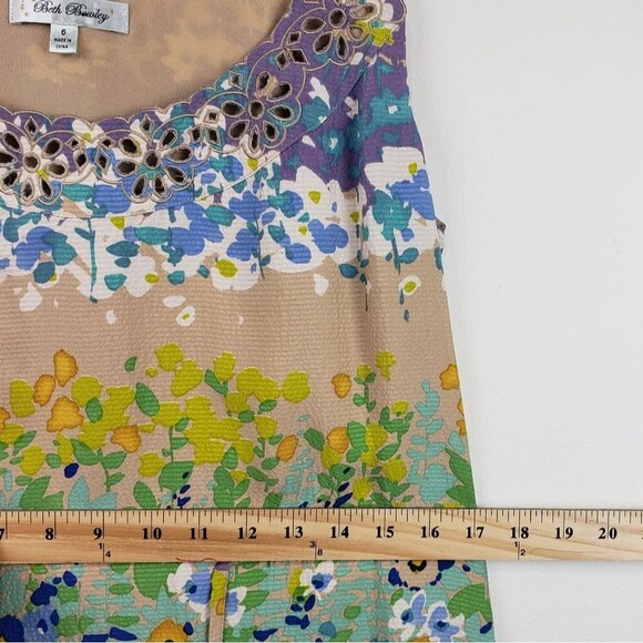 Beth Bowley Silk Dress Women's 6 Sleeveless Floral Multicolor Tie Waist Casual - Picture 14 of 16